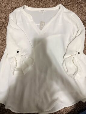 Maurices White V-Neck Roll-Tab Sleeve Blouse